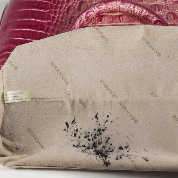 BRAHMIN DUXBURY Medium Pink BLUSH Leather Croc Embossed Ombre Satchel Handbag - Picture 16 of 16